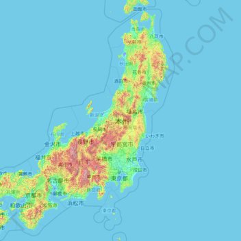 Mapa Topografico 本州 Altitud Relieve