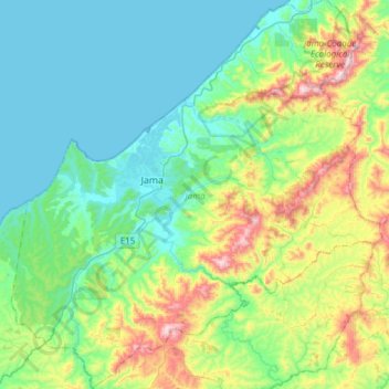 Mapa topográfico Jama, altitud, relieve