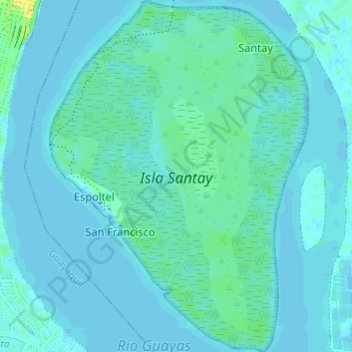 Mapa topográfico Isla Santay, altitud, relieve